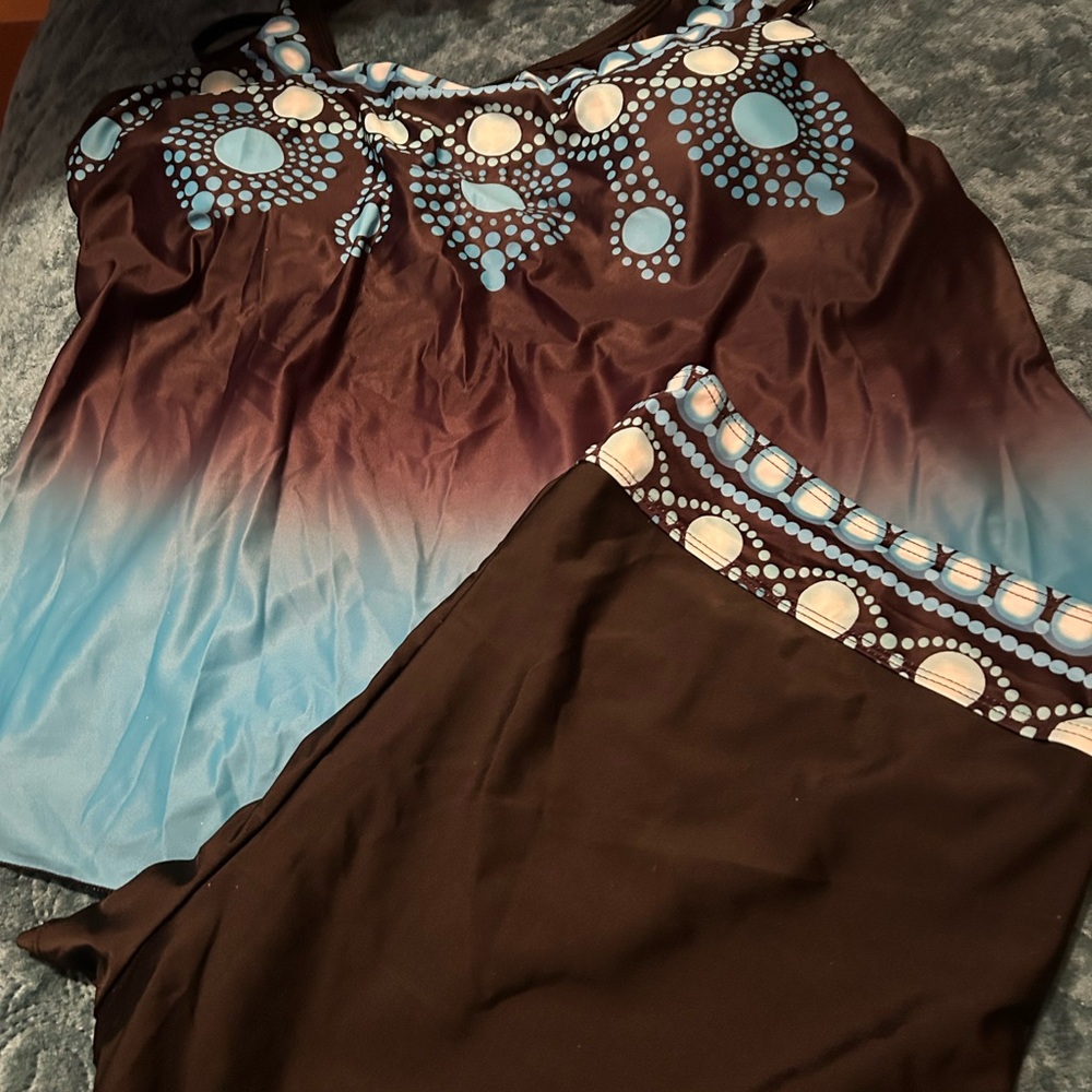 Rosegal Blue and Brown Swimwear